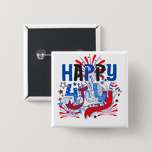 Glückwunsch 4. Juli Fireworks USA-63261 Button (Vorne & Hinten)