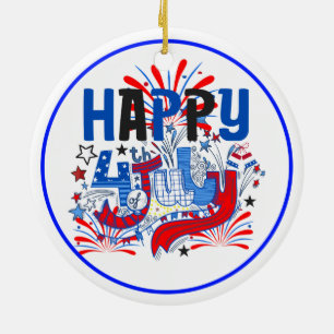 Glückwunsch 4. Juli Fireworks USA-63261 Keramik Ornament