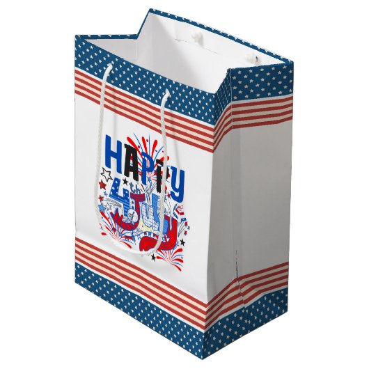 Glückwunsch 4. Juli Fireworks USA-63261 Mittlere Geschenktüte (Vorderseite Schrägansicht)