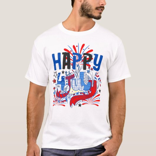 Glückwunsch 4. Juli Fireworks USA-63261 T-Shirt (Vorderseite)