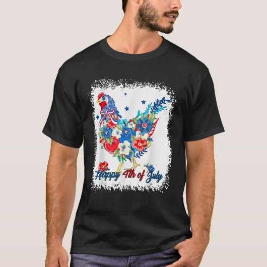 Glückwunsch 4. Juli florale Hühnchen Blume Patriot T-Shirt (Vorderseite)