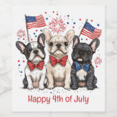 Glückwunsch 4. Juli Französischer Bulldogs Weinetikett (Einzelnes Label)