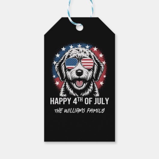Glückwunsch 4. Juli - Funny Patriotic Dog Sticker Geschenkanhänger (Vorderseite)