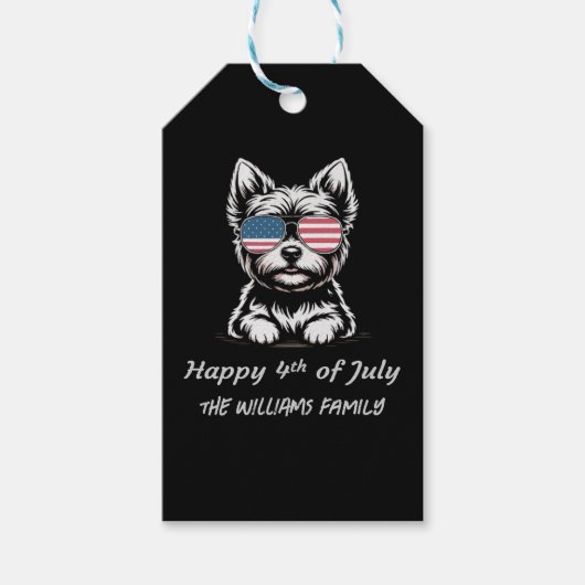 Glückwunsch 4. Juli - Funny Patriotic Dog Sticker Geschenkanhänger (Vorderseite)
