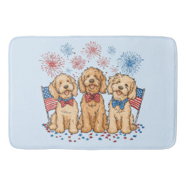 Glückwunsch 4. Juli Goldendoodle Hunde Feuerwerk Badematte
