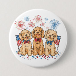 Glückwunsch 4. Juli Goldendoodle Hunde Feuerwerk Button