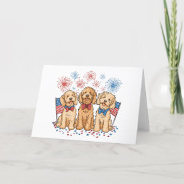Glückwunsch 4. Juli Goldendoodle Hunde Feuerwerk Feiertagskarte