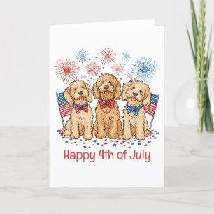 Glückwunsch 4. Juli Goldendoodle Hunde Feuerwerk Feiertagskarte