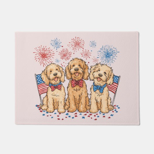 Glückwunsch 4. Juli Goldendoodle Hunde Feuerwerk Fußmatte (Vorderseite)