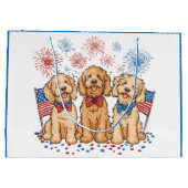 Glückwunsch 4. Juli Goldendoodle Hunde Feuerwerk Große Geschenktüte (Rückseite)