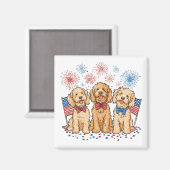 Glückwunsch 4. Juli Goldendoodle Hunde Feuerwerk Magnet (Vorderseite/Rückseite)