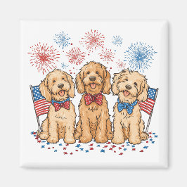 Glückwunsch 4. Juli Goldendoodle Hunde Feuerwerk Magnet