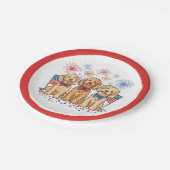 Glückwunsch 4. Juli Goldendoodle Hunde Feuerwerk Pappteller (Schrägansicht)