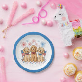 Glückwunsch 4. Juli Goldendoodle Hunde Feuerwerk Pappteller (Party)