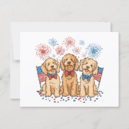 Glückwunsch 4. Juli Goldendoodle Hunde Feuerwerk Postkarte