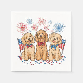 Glückwunsch 4. Juli Goldendoodle Hunde Feuerwerk Serviette