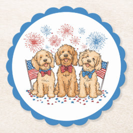 Glückwunsch 4. Juli Goldendoodle Hunde Feuerwerk Untersetzer