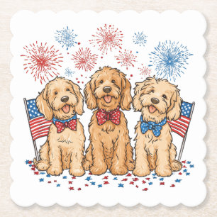 Glückwunsch 4. Juli Goldendoodle Hunde Feuerwerk Untersetzer