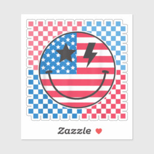 Glückwunsch 4. Juli Groovy Smile Face Red White Bl Aufkleber