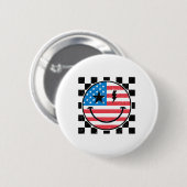Glückwunsch 4. Juli Groovy Smile Face Red White Bl Button (Vorne & Hinten)