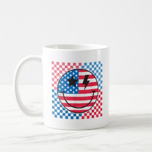 Glückwunsch 4. Juli Groovy Smile Face Red White Bl Kaffeetasse (Links)