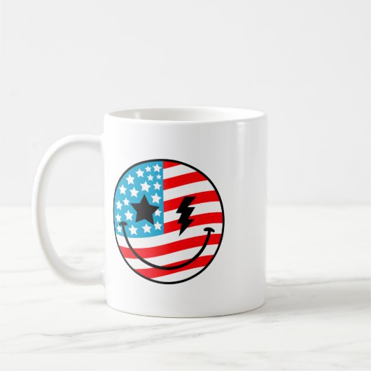 Glückwunsch 4. Juli Groovy Smile Face Red White Bl Kaffeetasse (Links)