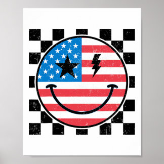 Glückwunsch 4. Juli Groovy Smile Face Red White Bl Poster