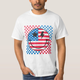 Glückwunsch 4. Juli Groovy Smile Face Red White Bl T-Shirt