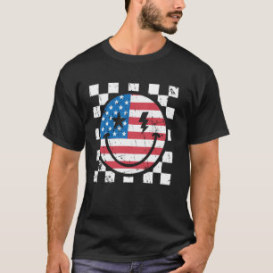 Glückwunsch 4. Juli Groovy Smile Face Red White Bl T-Shirt