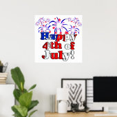 Glückwunsch 4. Juli mit Feuerwerk Poster (Heimbüro)