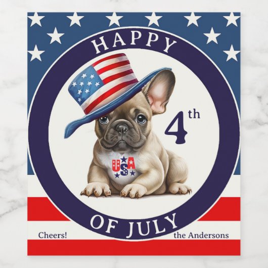 Glückwunsch 4. Juli Mops Weinetikett (Einzelnes Label)