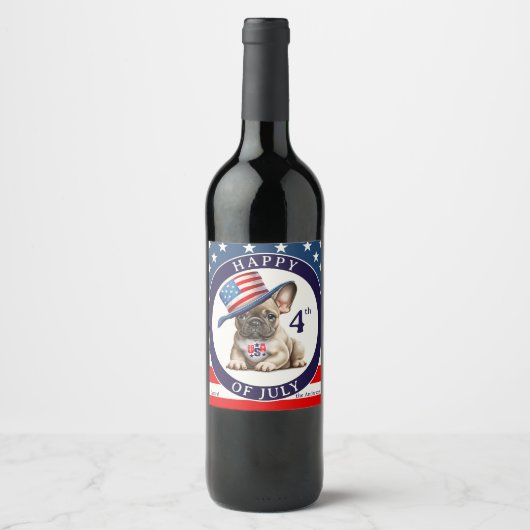 Glückwunsch 4. Juli Mops Weinetikett (Vorderseite)