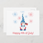 Glückwunsch 4. Juli Niedlich Gnome Fireworks Postkarte (Vorne/Hinten)