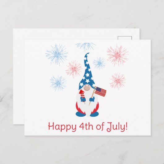 Glückwunsch 4. Juli Niedlich Gnome Fireworks Postkarte (Vorne/Hinten)