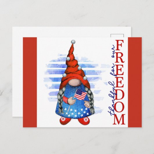 Glückwunsch 4. Juli Niedlich Gnome Freiheit Postkarte (Vorne/Hinten)