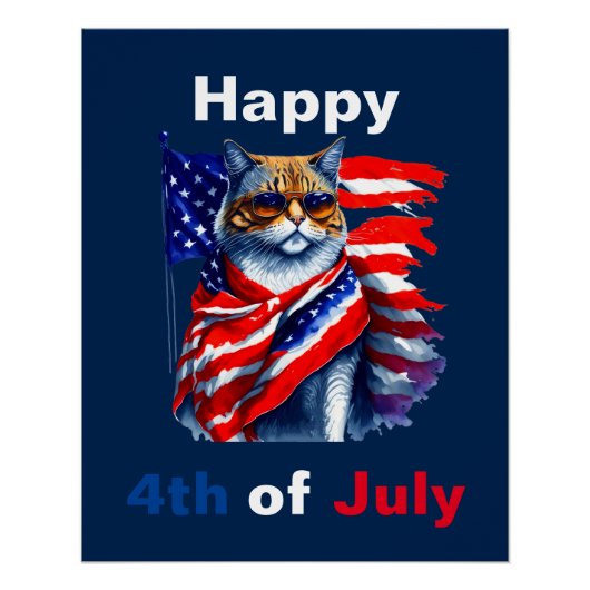 Glückwunsch 4. Juli Patriotic Katze American Flag Poster (Vorderseite)