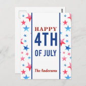 Glückwunsch 4. Juli Patriotic Red Blue Stars Ameri Postkarte (Vorne/Hinten)