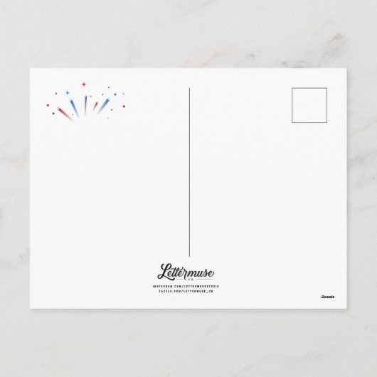 Glückwunsch 4. Juli Postkarte (rot/blau Gradient) (Rückseite)