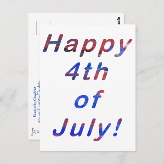 Glückwunsch 4. Juli, Red Blue Blend Letters Postca Postkarte (Vorne/Hinten)