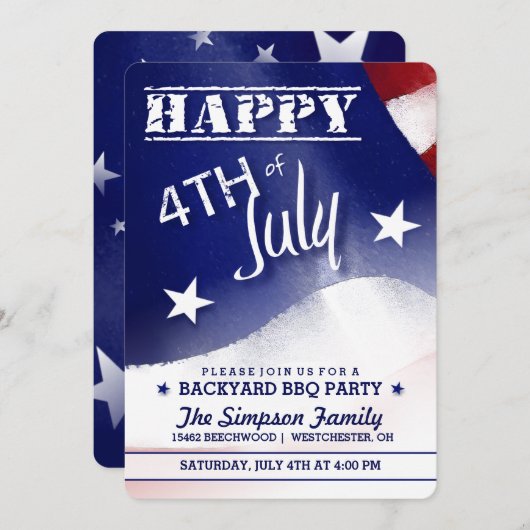 Glückwunsch 4. Juli Red White Blue Party Einladung (Vorne/Hinten)