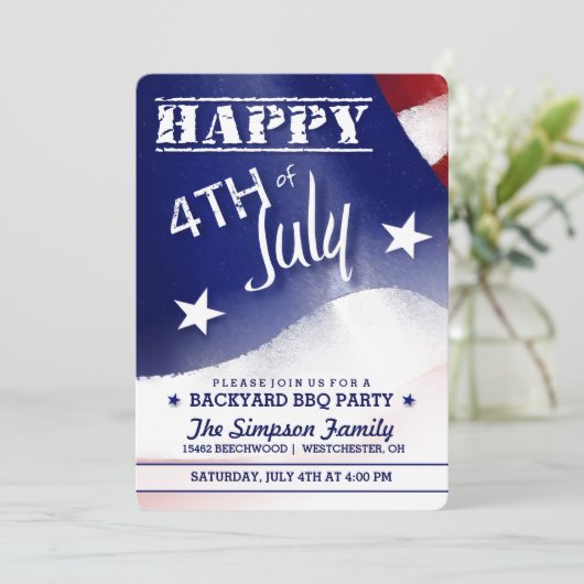 Glückwunsch 4. Juli Red White Blue Party Einladung (Stehend Vorderseite)