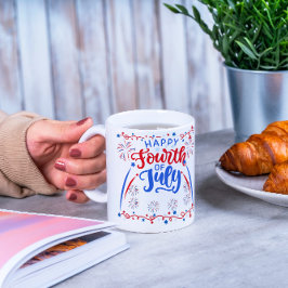 Glückwunsch 4. Juli rot blau und weiß Tasse