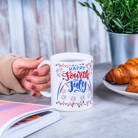 Glückwunsch 4. Juli rot blau und weiß Tasse