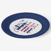 Glückwunsch 4. Juli Rot Weiß und Blau Pappteller (Schrägansicht)