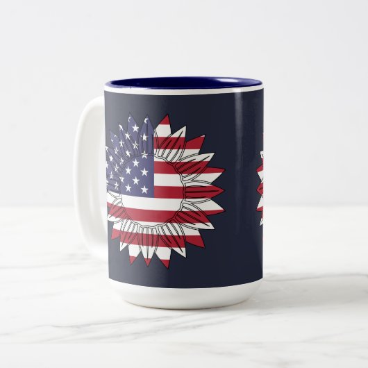 Glückwunsch 4. Juli Sonnenblumenflagge Zweifarbige Tasse (Vorderseite Links)