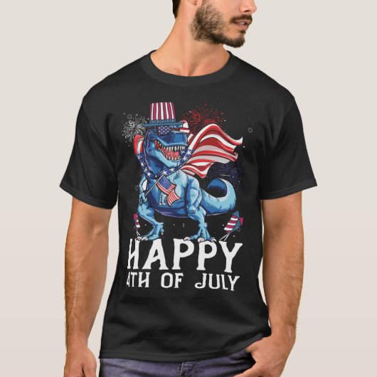 Glückwunsch 4. Juli T-Rex Dino Patriotic Niedlich T-Shirt (Vorderseite)
