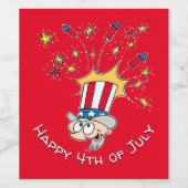Glückwunsch 4. Juli Uncle Sam Fireworks Cartoon We Weinetikett (Einzelnes Label)