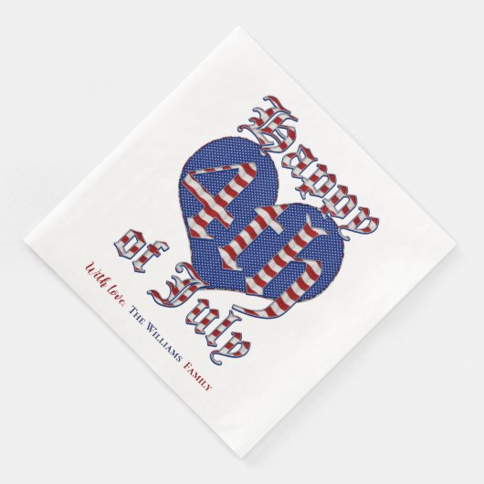 Glückwunsch 4. Juli US Flagge Typografie Pap Serviette (Ecke)