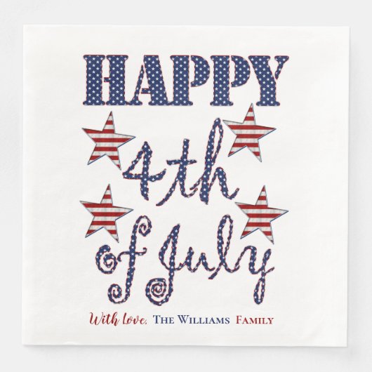 Glückwunsch 4. Juli US Flagge Typografie Serviette (Vorderseite)