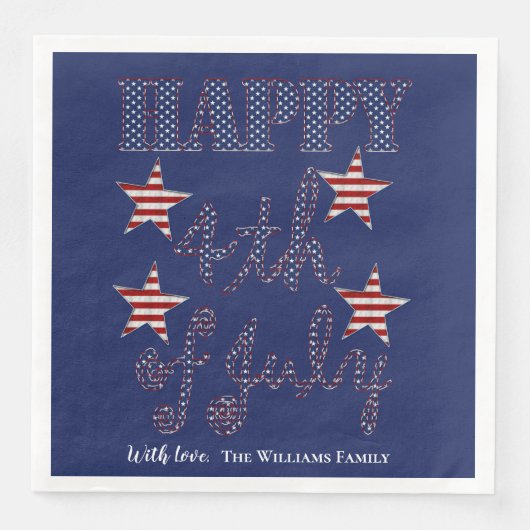 Glückwunsch 4. Juli US Flagge Typografie Serviette (Vorderseite)